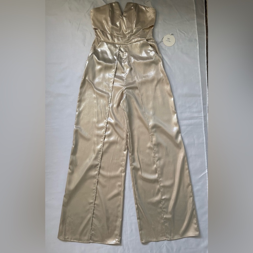 Luxxel Shimmering Gold Wide Leg Jumpsuit S